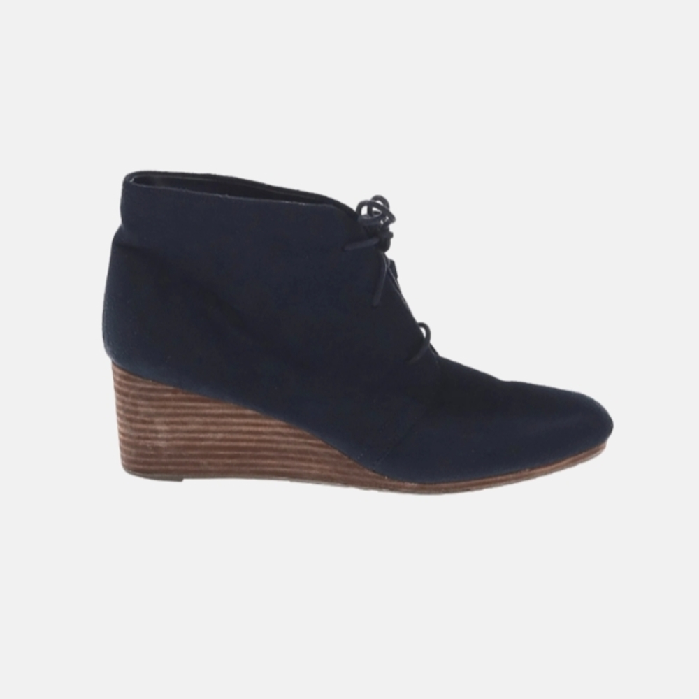 DR. SCHOLL'S Navy Suede Wedge Lace Up Booties 8.5